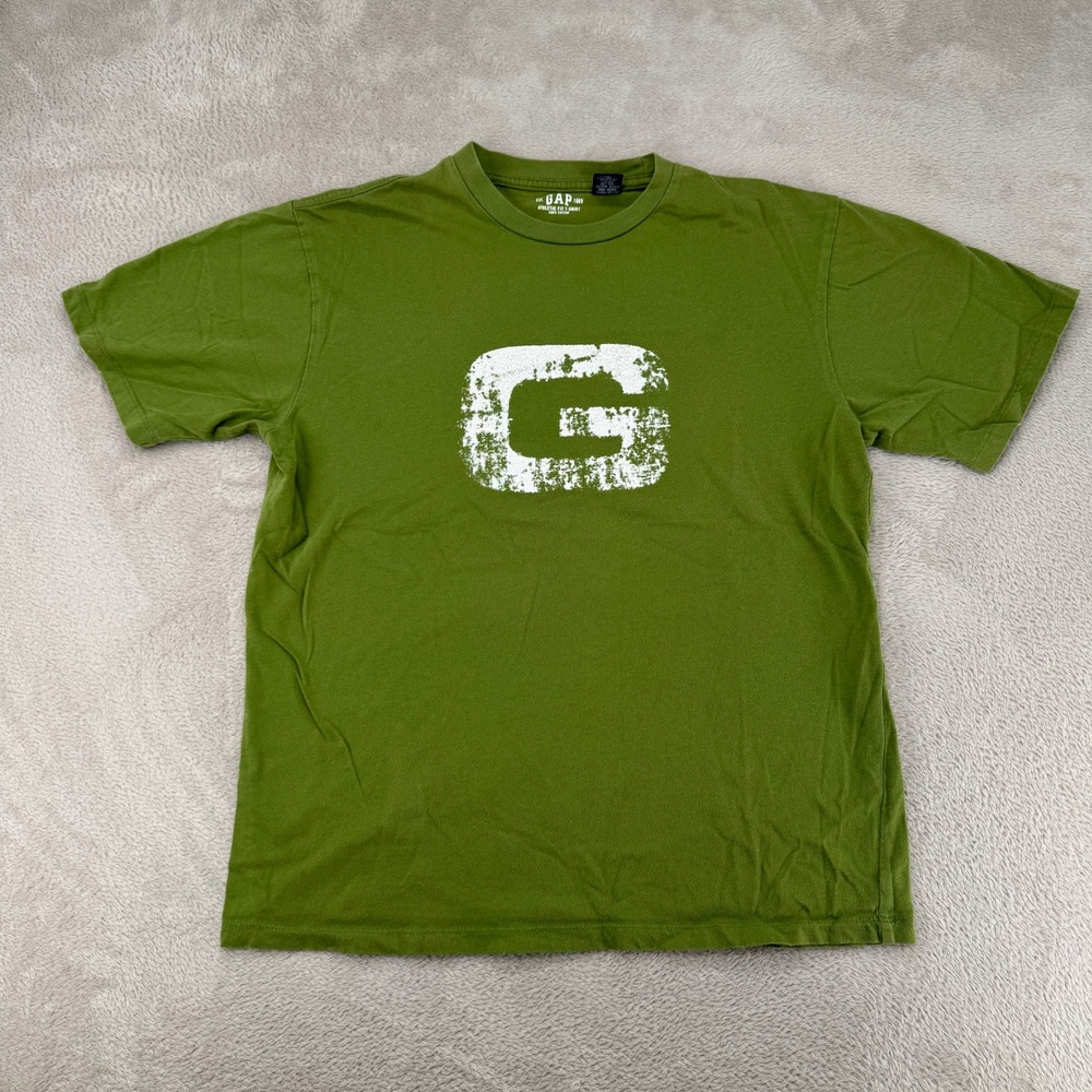 Vintage Gap Mens Athletic Fit T-Shirt Medium Green Graphic Logo Preowned